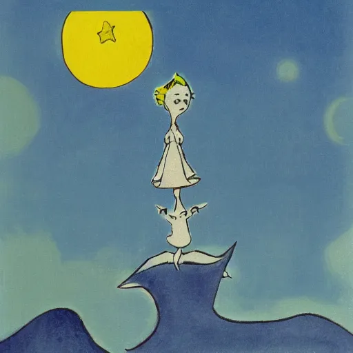 Prompt: !dream moomin as president of the moon, by Tove Jansson, newspaper cartoon style, 4k