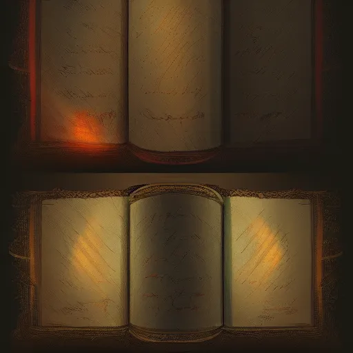 Image similar to light falling on a mythical book in dark background, dark color scheme, artstation