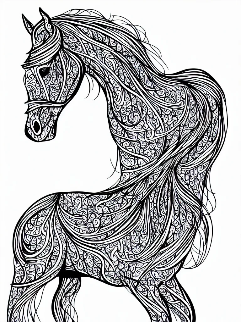 Image similar to beautiful horse, ornamental, fractal, ink draw, line art, vector, outline, simplified