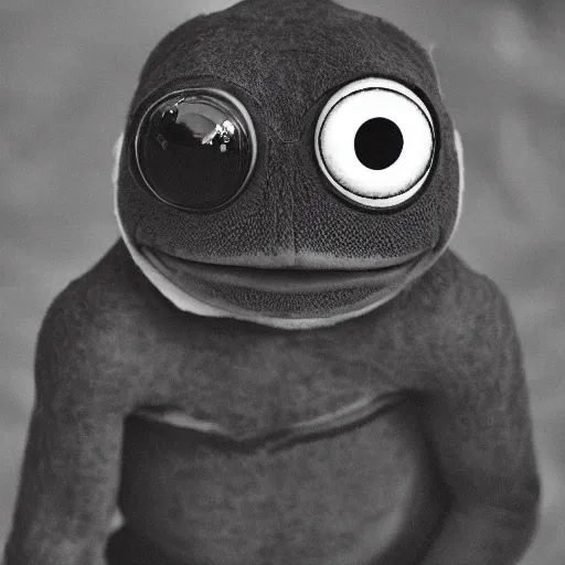 Prompt: stunning black and white photo of pepe the frog