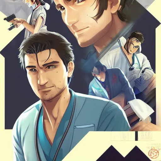 Image similar to portrait of nathan drake as a surgeon, anime fantasy illustration by tomoyuki yamasaki, kyoto studio, madhouse, ufotable, trending on artstation