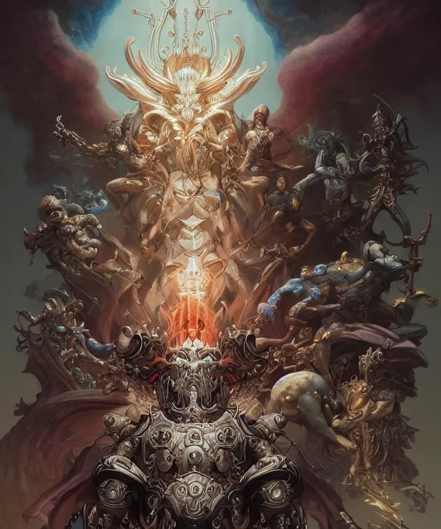 Prompt: beautiful evil fantasy god of justice portrait, ultra realistic, wide angle, intricate details, the fifth element artifacts, highly detailed by peter mohrbacher, hajime sorayama, wayne barlowe, boris vallejo, aaron horkey, gaston bussiere, craig mullins