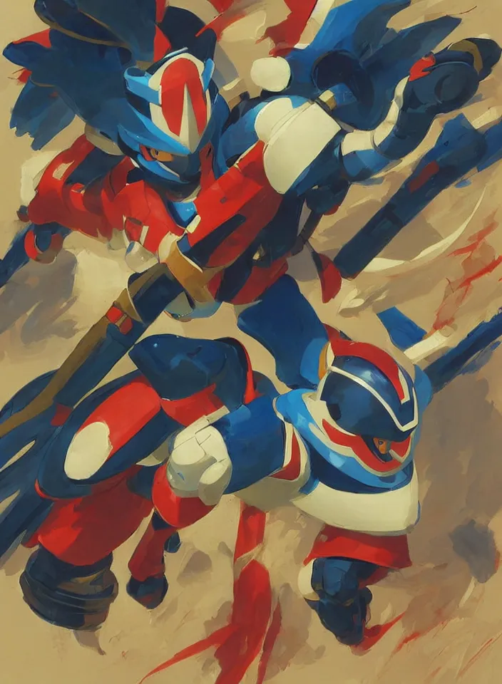 Image similar to orientalist painting of a ninja megaman x zero, in the style of syd mead, jeremy cowart, by greg rutkowski, by greg tocchini, by james gilleard, by joe fenton