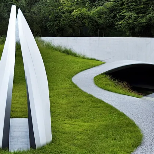 Prompt: an eco - friendly memorial designed by zaha hadid