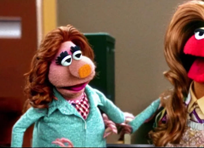 Image similar to film still of!!! muppet muppet!!!!! pam beesly as a muppet muppet muppet as a muppet as a muppet in the tv show the office