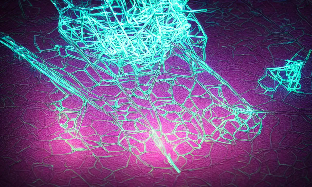 Image similar to reflexion neon glow cyberpunk voronoi depth fog wires connexion