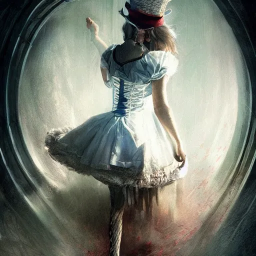 Image similar to alice in wonderland, high detail, dramatic light, digital art, chiaroscuro, painted by seb mckinnon and greg rutkowski, trending on artstation