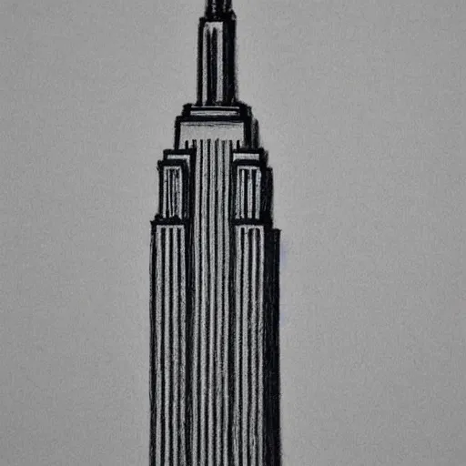 Prompt: pencil sketch of the empire state building, grey scale, detailed, intricate, visible pencil strokes, on paper background, 4 k