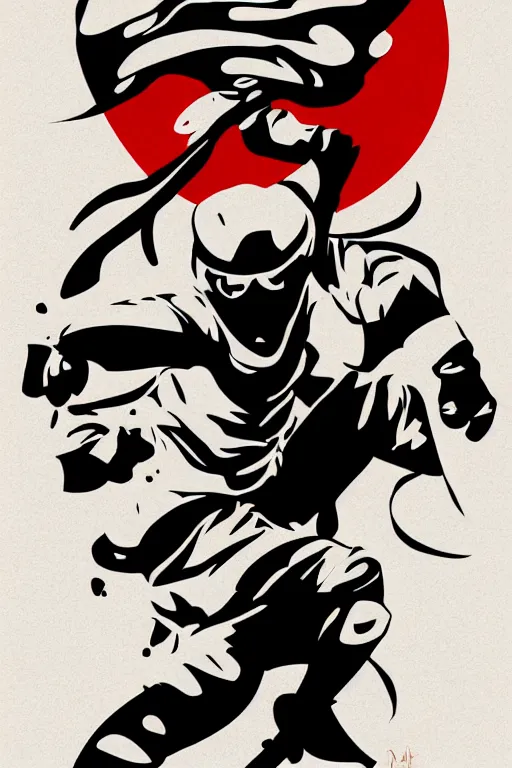 Image similar to Poster of a ninja in the style of die cut sticker, art by daniel Barreto , color, detailed, high resolution, vector art