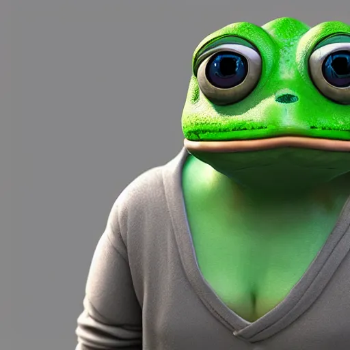 Image similar to a sadge - sad - pepe - the - frog - jedi - master, looking more depressed than usual, quivering lips, fists in the air, sweat flying, cgi render, zbrush, octane, keyshot render