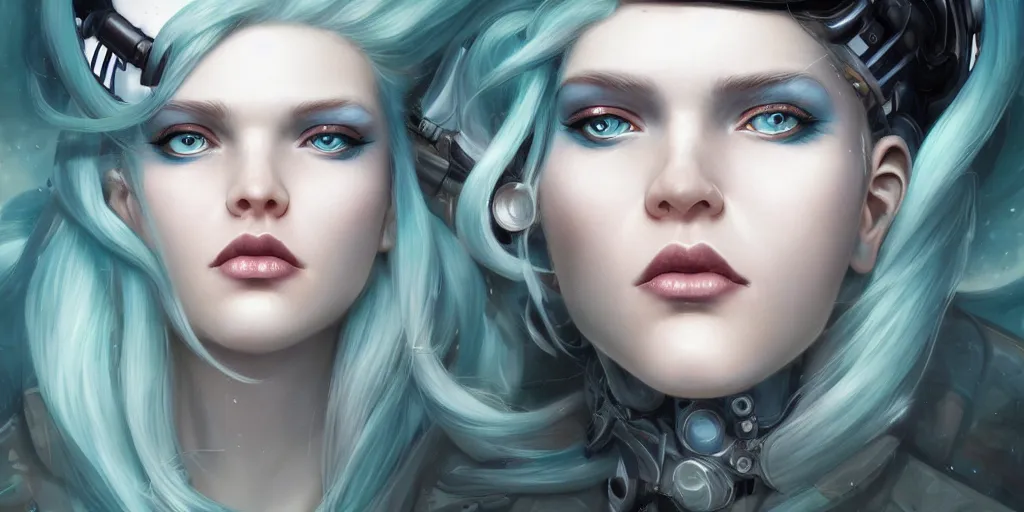 Prompt: a photorealistic seapunk portrait of a gorgeous cyborg with shadowy eyes and bonewhite hair, with black glossy lips, hyperrealistic, masterpiece, award - winning, 8 k, in the style of nekro, tom bagshaw, cedric peyravernay, peter mohrbacher