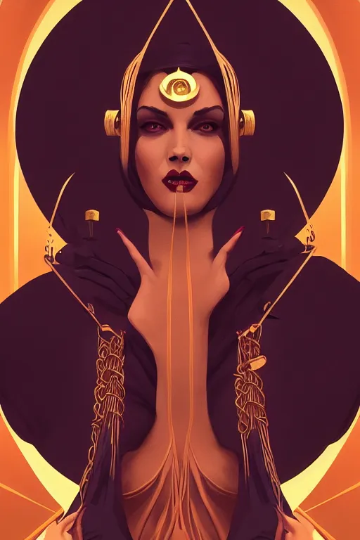 Image similar to tarot!!, high priestess, no noise, elegant, concept art, sharp focus, beautiful face!!, digital art, smooth defined outlines!!, human anatomy, human structure, vector background, by Brom, trending on Artstation, Tom Bagshaw, Sargent