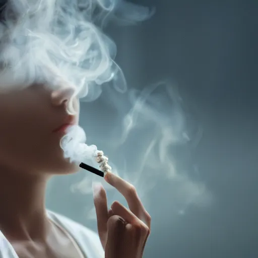 Image similar to a beautiful photo of a smoking person. smoke. impressionism. matte painting. octane render