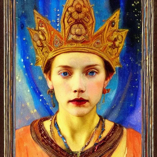 Image similar to the starry crown, by Annie Swynnerton and Nicholas Roerich, elaborate costume, rich color, dramatic cinematic lighting, smooth, sharp focus, extremely detailed