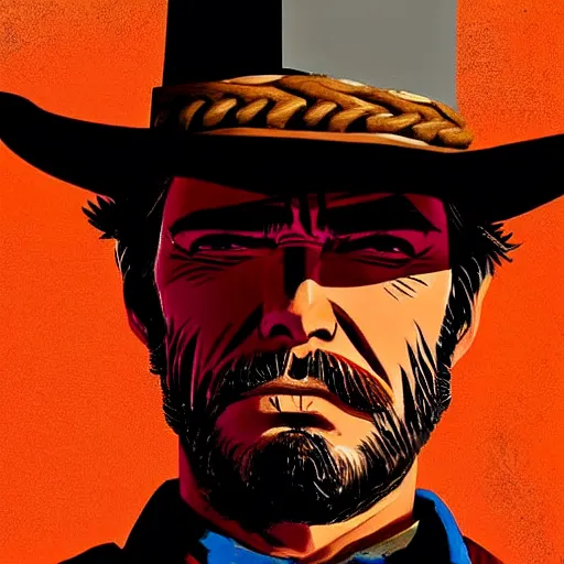 Prompt: a cowboy at high noon in the style of red dead redemption, lucky luke, the good, the bad and the ugly, clint eastwood, steven seagal, bud spencer, donald trump, glory days, patriotism