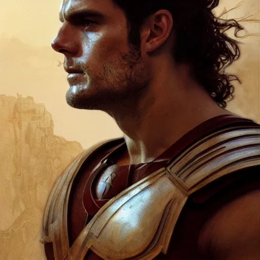 Prompt: Henry Cavill as a Greek gladiator, gorgeous, amazing, muscular, intricate, highly detailed, digital painting, artstation, concept art, sharp focus, illustration, art by greg rutkowski and alphonse mucha