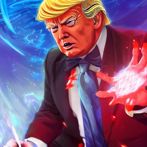 Prompt: anime portrait of Donald Trump as a shaman yedi using dark force to eliminate trump as an anime antagonist by Stanley Artgerm Lau, WLOP, Rossdraws, James Jean, Andrei Riabovitchev, Marc Simonetti, and Sakimichan, trending on artstation