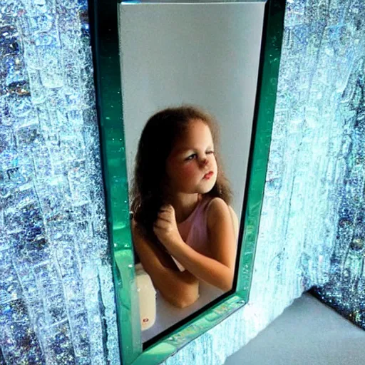 Image similar to a girl made of crystal in a mirror world,