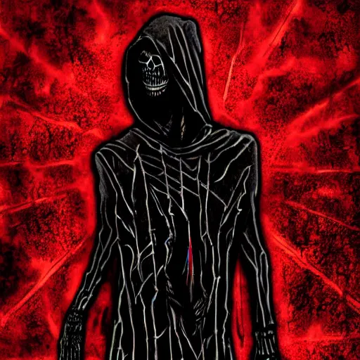 Image similar to a dark hooded skeletal figure, behind zombies, with red magic streaks, hd, digital art, photorealistic, by anson maddocks