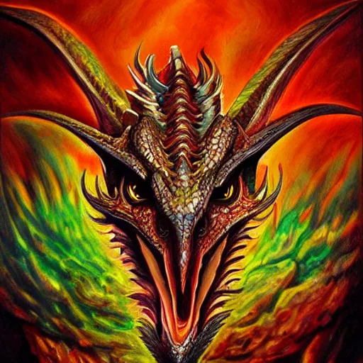 Prompt: dragon head painting, fantasy style, highly detailed, intense