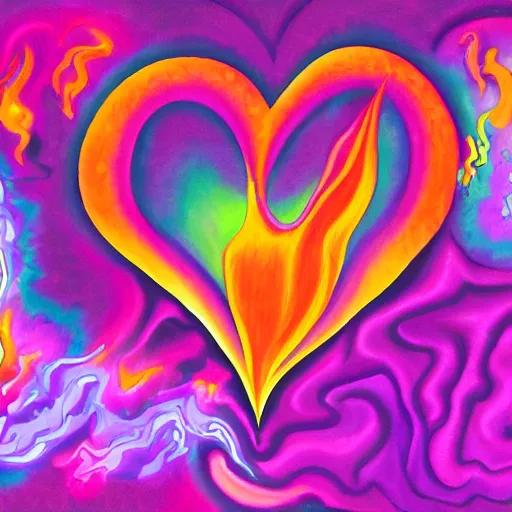 Image similar to a highly detailed digital painting of kitschy purple hearts in flames, inspired by lisa frank, dali, matisse, klee, bosch, david hockney, trending on artstation, 4 k