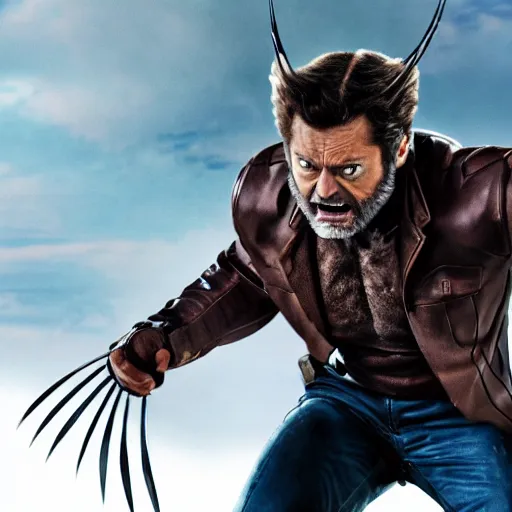 Image similar to wolverine in x - men suit played by nick offerman, logan marvel movie still, detailed 8 k, poster style, high resolution, photorealistic