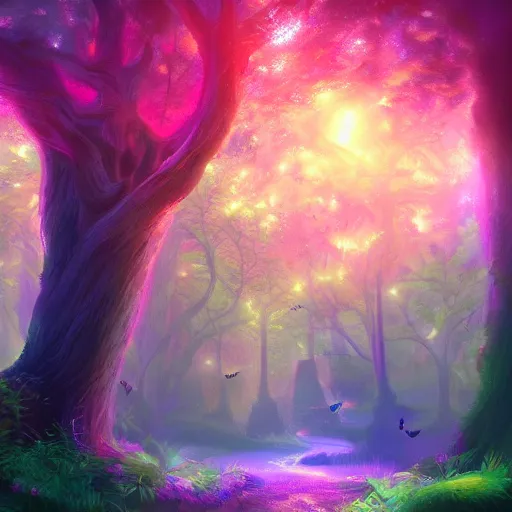 Image similar to enchanted magical forest on magical colorful fire , digital painting , digital art , artstation , devian art , 4k , HD