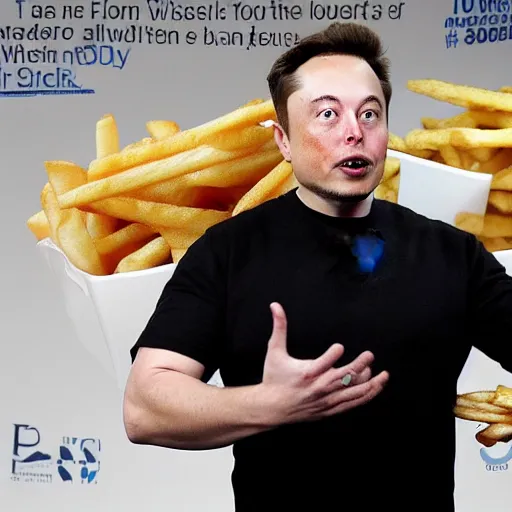 Prompt: elon musk went insane while eating white french fries