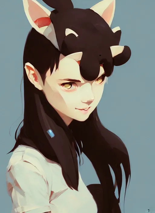 Image similar to portrait of cute catgirl with cat ears, by atey ghailan, by greg rutkowski, by greg tocchini, by james gilleard, by joe gb fenton, by in kaethe butcher, dynamic lighting, gradient light blue, brown, blonde cream and white color in scheme, grunge aesthetic