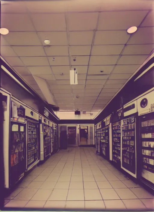 Prompt: polaroid photograph of the inside of an empty convenience store, liminal space, lonely, mannequins, black mold, cinematic, 3 5 mm, raw, unedited, 4 k, hd, the fifth element