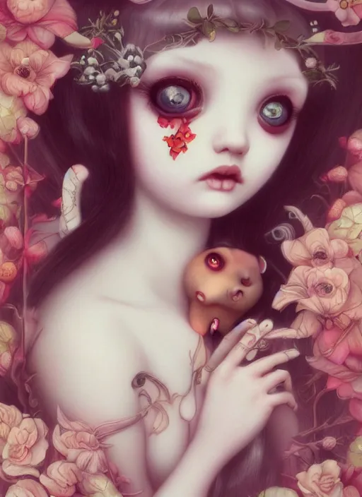 Prompt: pop surrealism, lowbrow art, realistic cute seductive female painting, japanese style, hyper realism, muted colours, rococo, kaname ozuma, natalie shau tom bagshaw, mark ryden, trevor brown style,