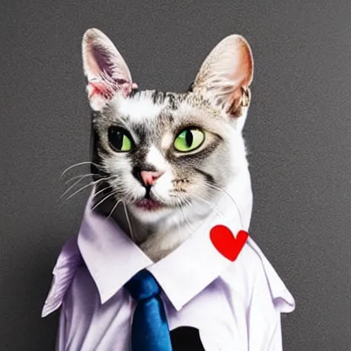 Image similar to photo of a cat with a snarky smile, he has a unicorn on his forehead and he is wearing a suit