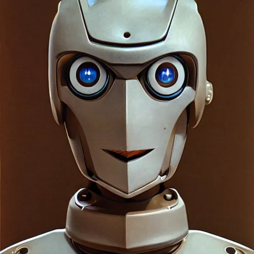 Image similar to detailed face of a synthetic sentient super - intelligent humanoid with eyes warming up, rammed earth courtyard, cool skydome, fresh atmosphere, ambient, rick guidice, syd mead, hajime sorayama