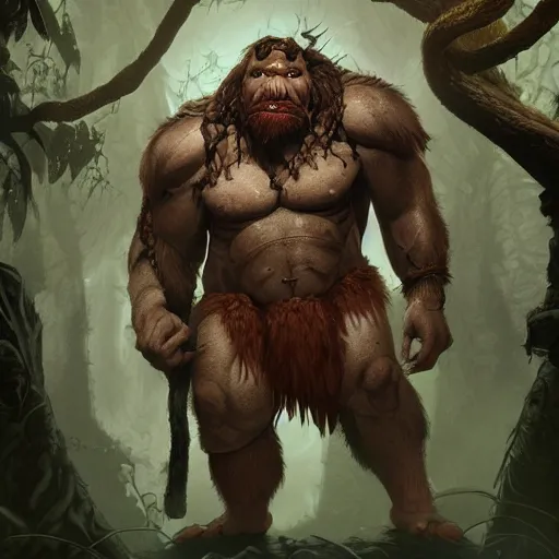 Image similar to an ettin from dnd in a dark forest, digital art, high quality render, artstation