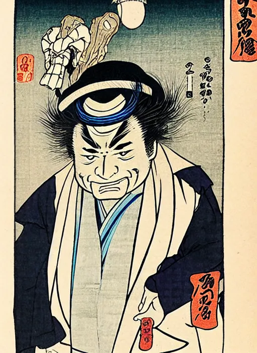 Image similar to peter falk's detective columbo as a yokai illustrated by kawanabe kyosai and toriyama sekien