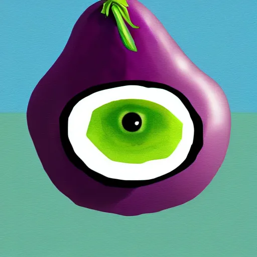 Prompt: an eggplant with two horrible eyes, digital art