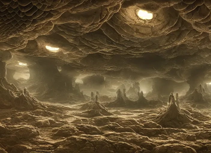 Prompt: matte painting of the inside of an alien hive,