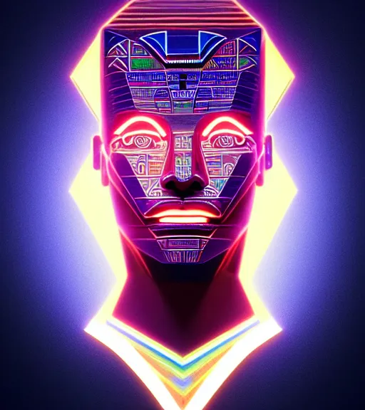 Image similar to symmetry!! egyptian god of technology, solid cube of light, hard edges, product render retro - futuristic poster scifi, lasers and neon circuits, brown skin handsome egyptian god, intricate, elegant, highly detailed, digital painting, artstation, concept art, smooth, sharp focus, illustration, dreamlike, art by artgerm