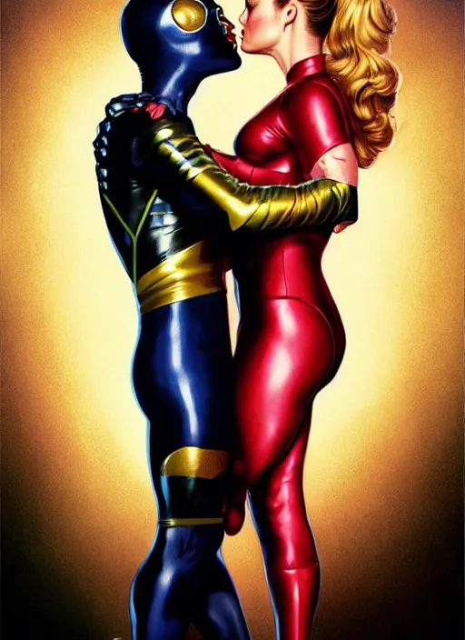 Image similar to brie larson and amber heard kissing as comic book super villains, full body portrait, natural lights, photorealism, dramatic, cinematic, art by artgerm, rossdraws, norman rockwell, magali villeneuve, gil elvgren, alberto vargas, earl moran, enoch bolles