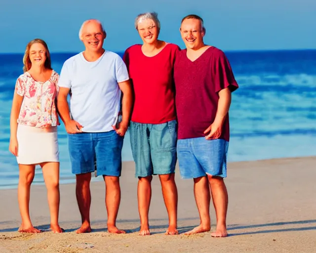 Prompt: portrait of a happy family on a beach