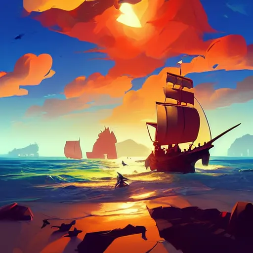 Image similar to painting treasure on sea of thieves game smooth median photoshop filter cutout vector, behance hd by jesper ejsing, by rhads, makoto shinkai and lois van baarle, ilya kuvshinov, rossdraws global illumination