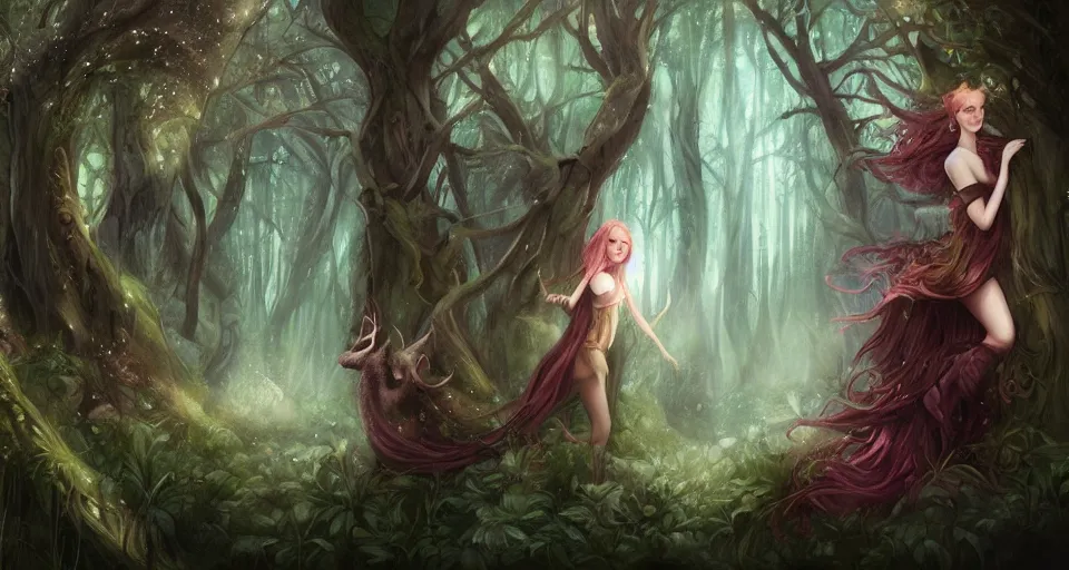 Prompt: Enchanted and magic forest, by Charlie bowater