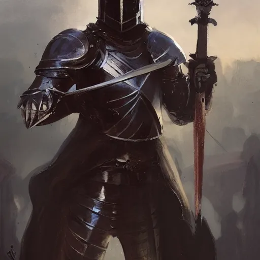 Prompt: a knight with sword and fork in hands by greg rutkowski