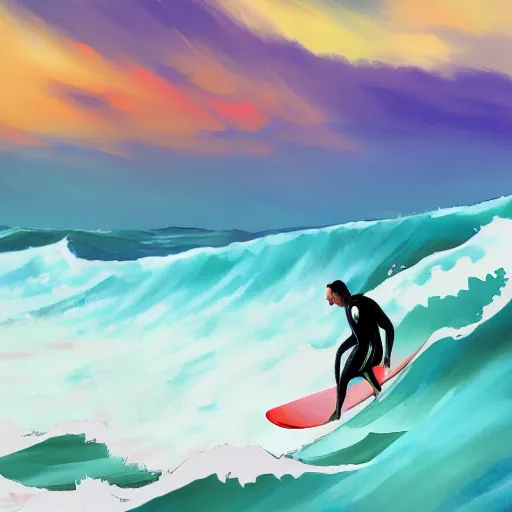 Prompt: surfer on a big wave modern style, artstation