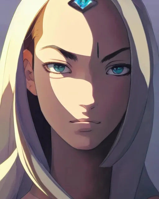 Prompt: azctec, megan fox, gemstone forehead, detailed perfect face, exquisite details, fire magic, mid view, design on a white background, by studio muti, greg rutkowski makoto shinkai takashi takeuchi studio ghibli