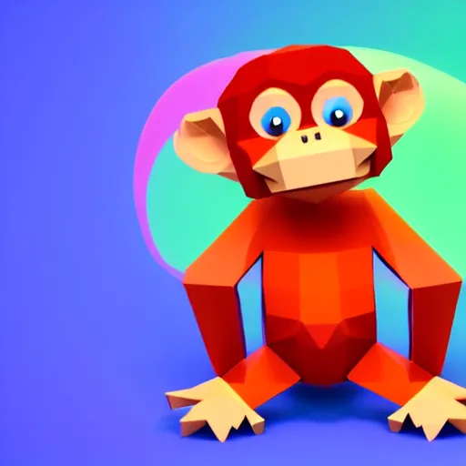 Prompt: A brightly coloured, cute isometric low polygon 3d render of a [monkeys hiding his eyes with his hands 🙈], white background, ambient occlusion, chibi, angular