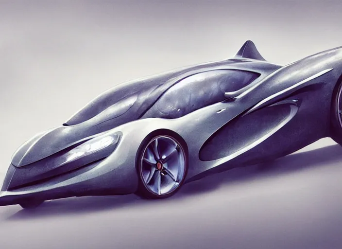 Image similar to beautiful concept design of a car that looks almost like a fish, a shark or a whale. car design by cory loftis, fenghua zhong, ryohei hase, ismail inceoglu, ruan jia, henrik fisker, bruce kaiser, scott robertson, dmitry mazurkevich, doruk erdem, and jon sibal. volumetric light