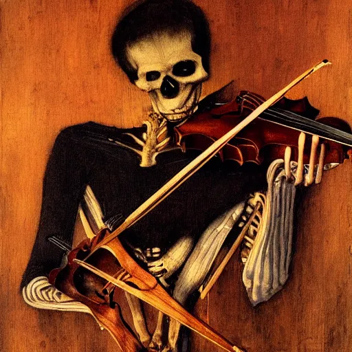 portrait painting of a skeleton seated while playing | Stable Diffusion ...