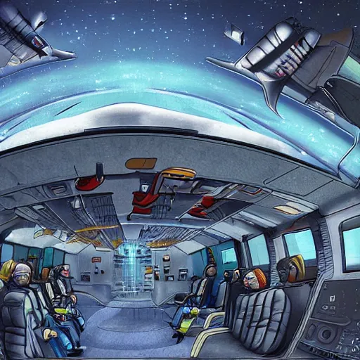 Image similar to the young crew prepare the multiverse hopper van ship for takeoff, digital art, stunning detail