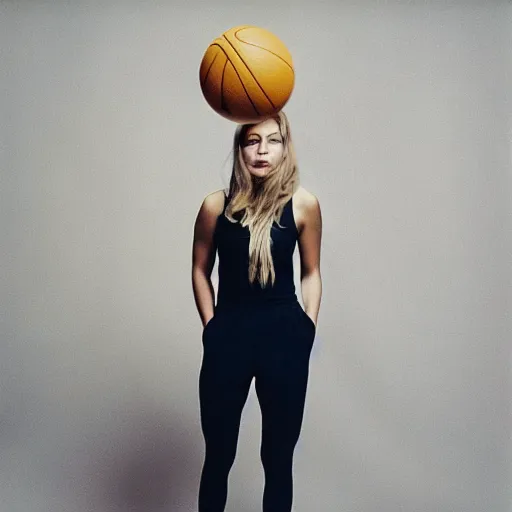 Image similar to realistic photoshooting for a new nike lookbook, color film photography, portrait of a beautiful blonde woman, in style of Davey Adesida, 35mm, film photo